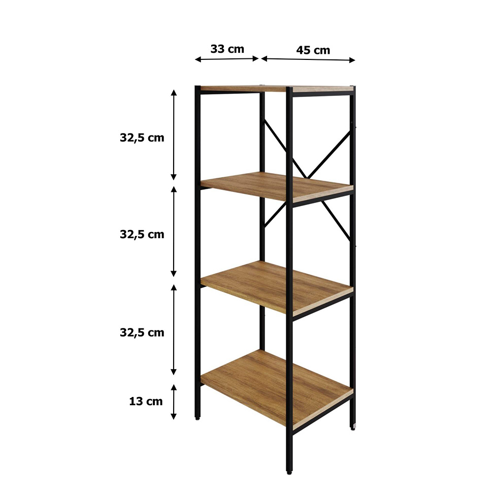 Estante com 4 Prateleiras Tub Mel e Preta 45 cm