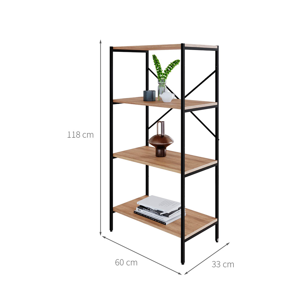 Estante com 4 Prateleiras Tub Mel e Preta 60 cm