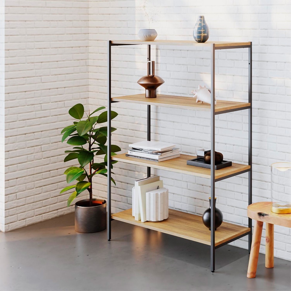 Estante com 4 Prateleiras Tub Mel e Preta 80 cm