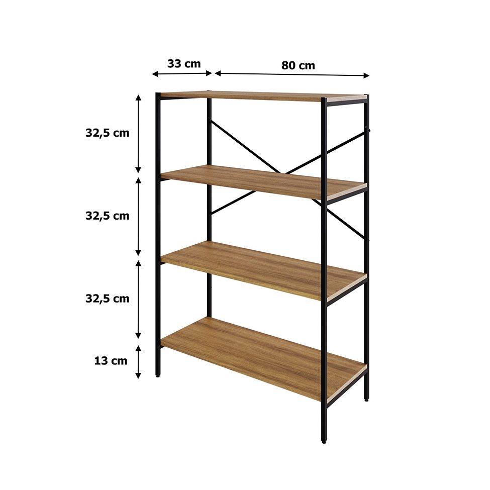 Estante com 4 Prateleiras Tub Mel e Preta 80 cm