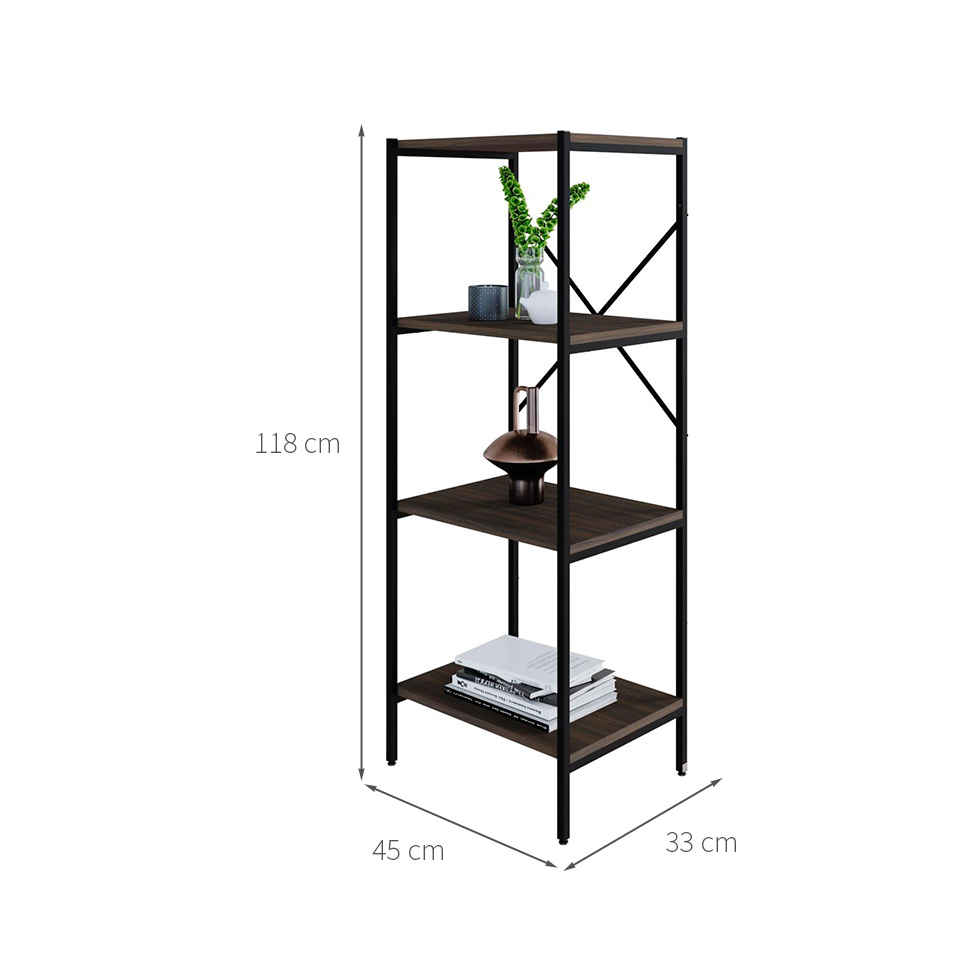 Estante com 4 Prateleiras Tub Nogal e Preta 45 cm