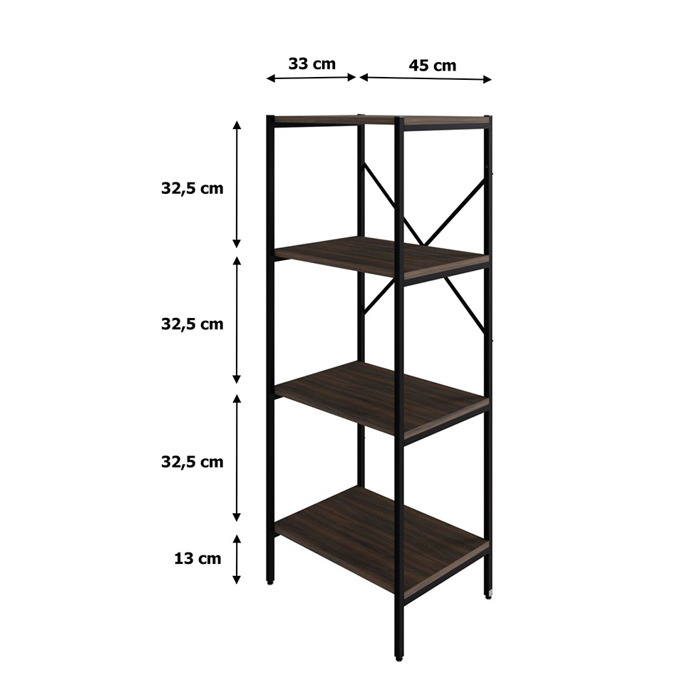 Estante com 4 Prateleiras Tub Nogal e Preta 45 cm