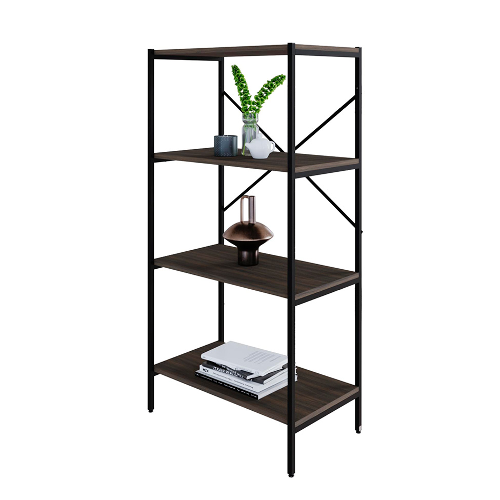 Estante com 4 Prateleiras Tub Nogal e Preta 60 cm