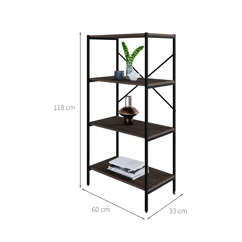 Estante com 4 Prateleiras Tub Nogal e Preta 60 cm