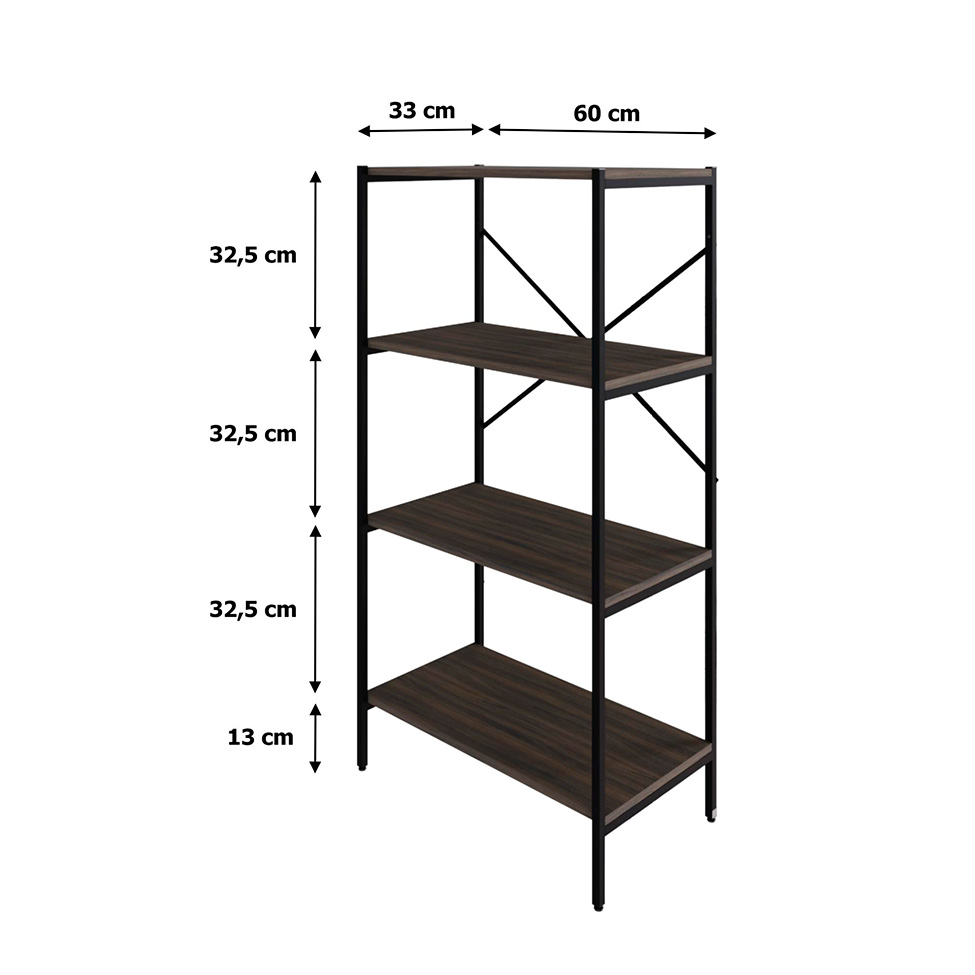 Estante com 4 Prateleiras Tub Nogal e Preta 60 cm