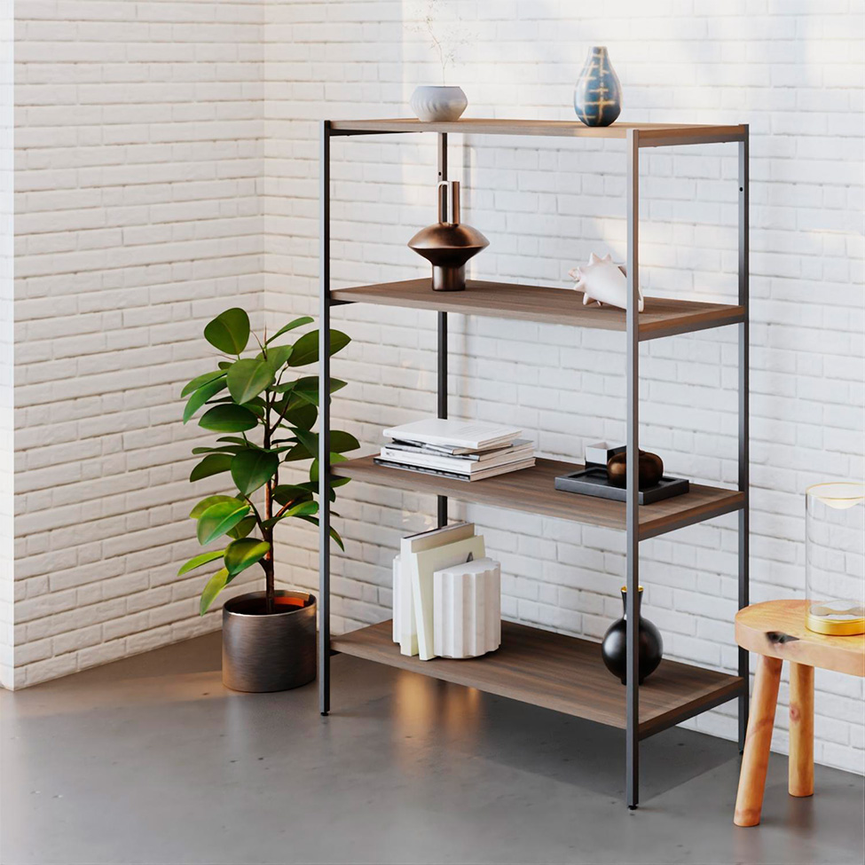 Estante com 4 Prateleiras Tub Nogal e Preta 80 cm