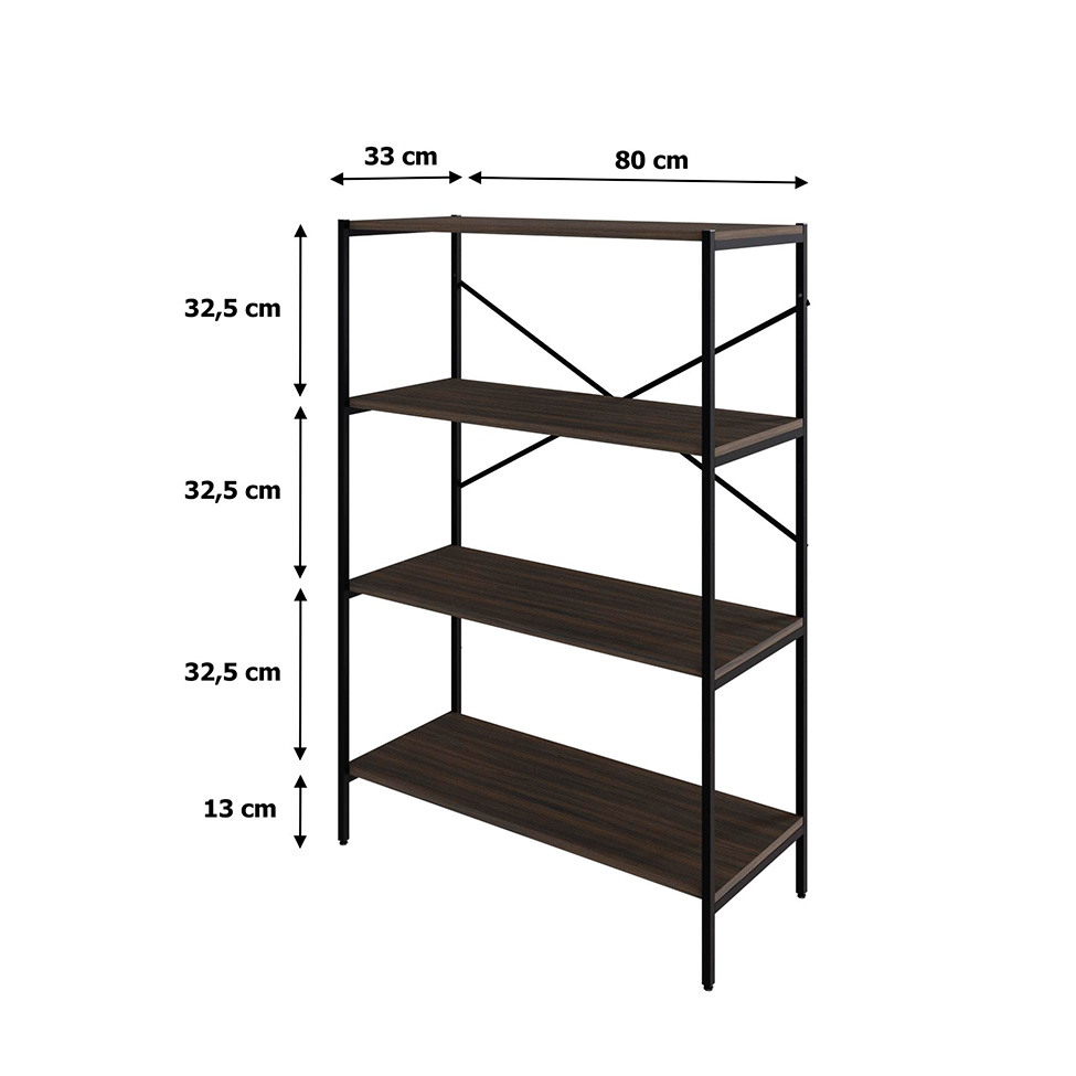 Estante com 4 Prateleiras Tub Nogal e Preta 80 cm