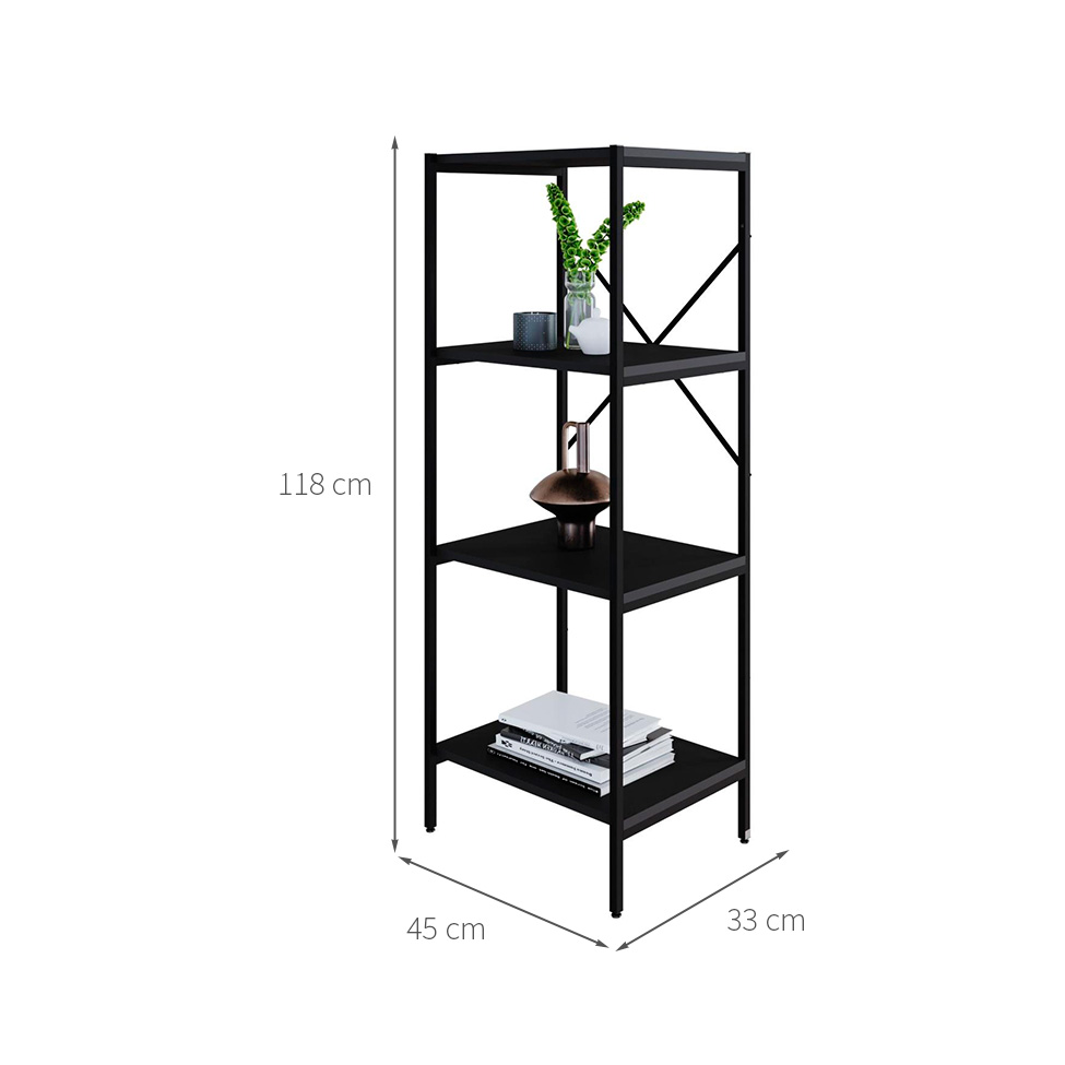 Estante com 4 Prateleiras Tub Preta 45 cm