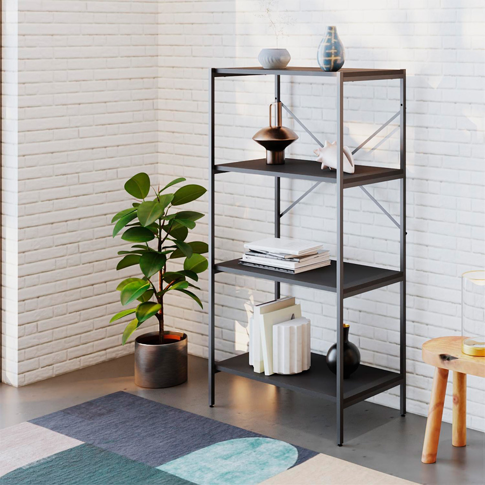 Estante com 4 Prateleiras Tub Preta 60 cm