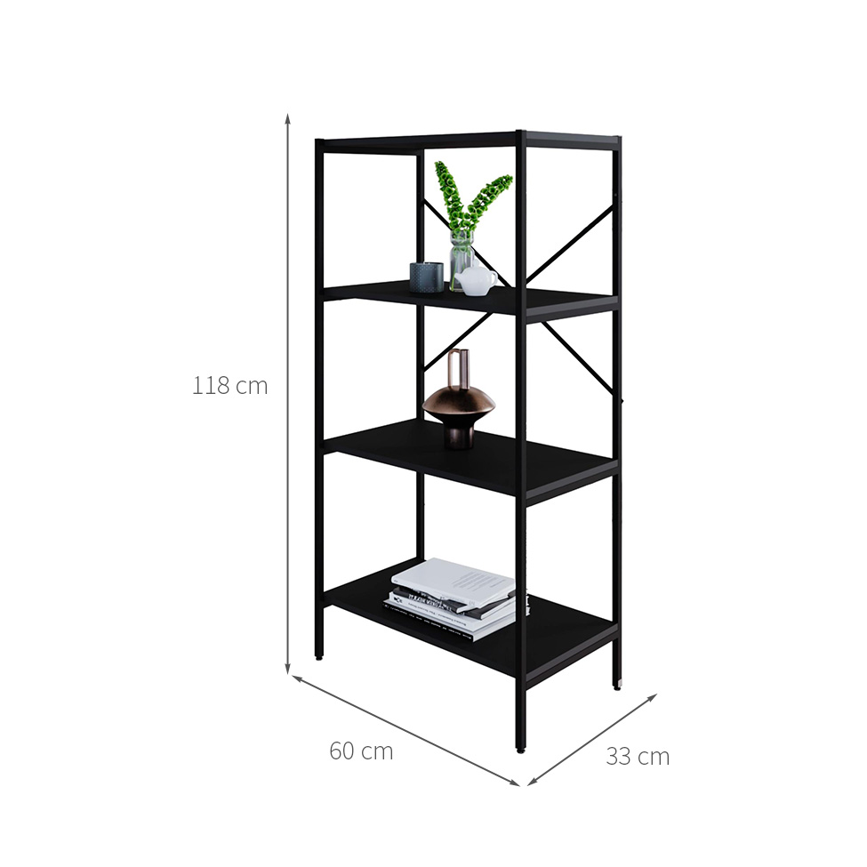 Estante com 4 Prateleiras Tub Preta 60 cm