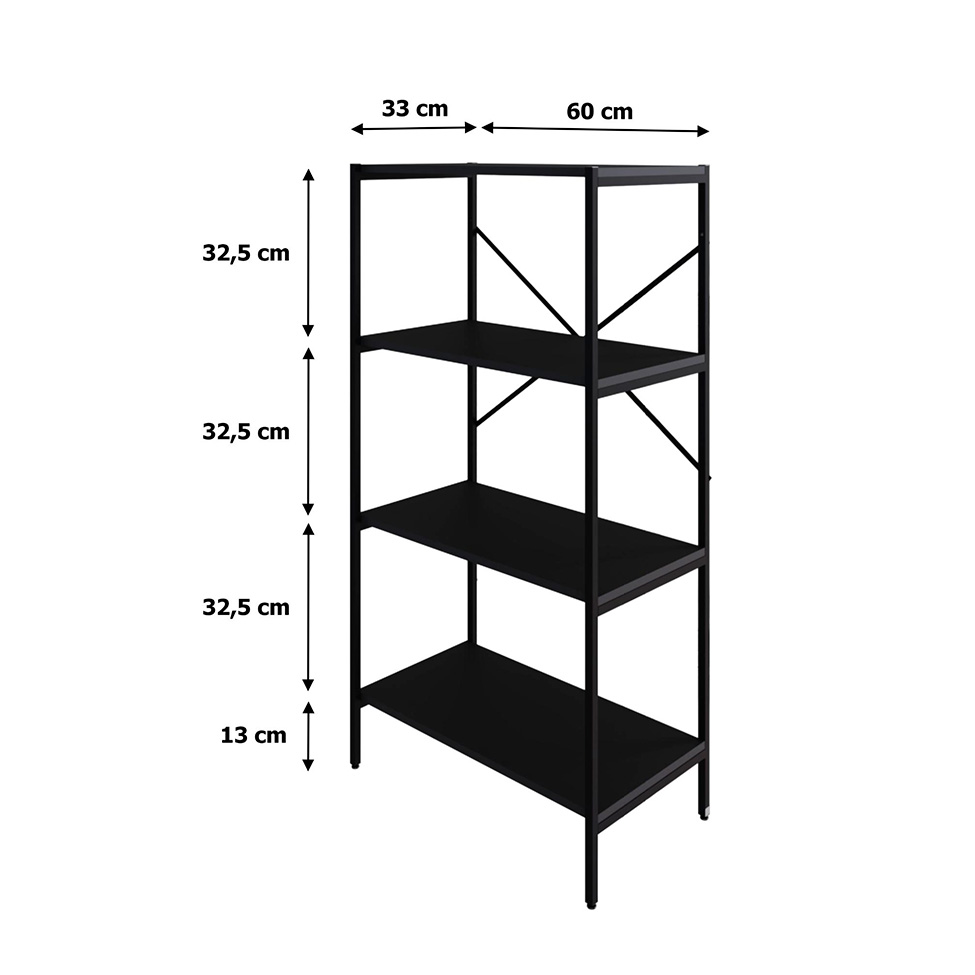 Estante com 4 Prateleiras Tub Preta 60 cm