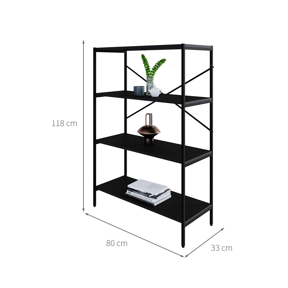 Estante com 4 Prateleiras Tub Preta 80 cm