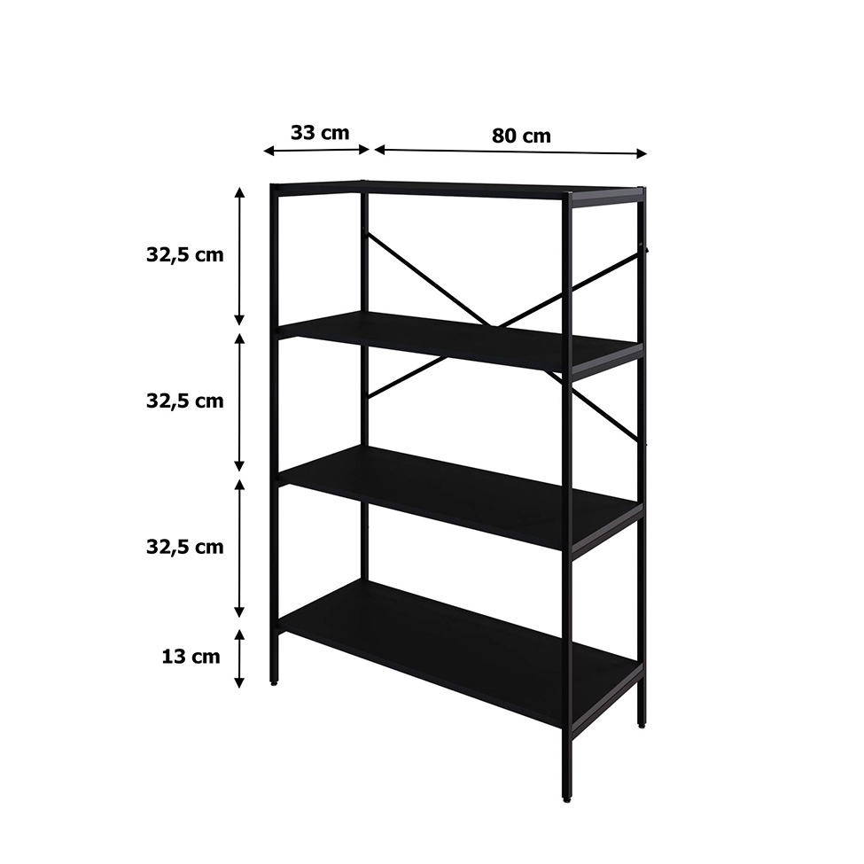 Estante com 4 Prateleiras Tub Preta 80 cm