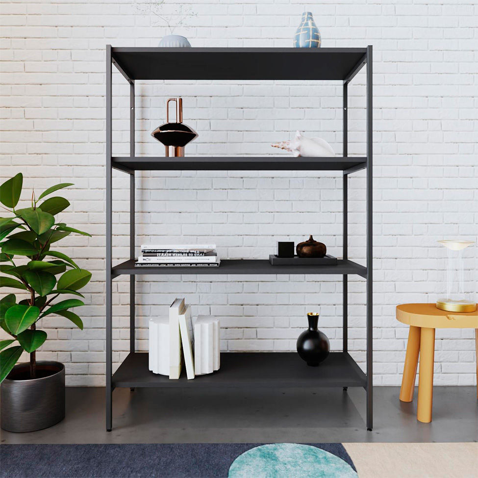 Estante com 4 Prateleiras Tub Preta 80 cm