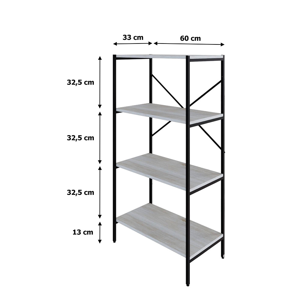 Estante com 4 Prateleiras Tub Snow e Preta 60 cm