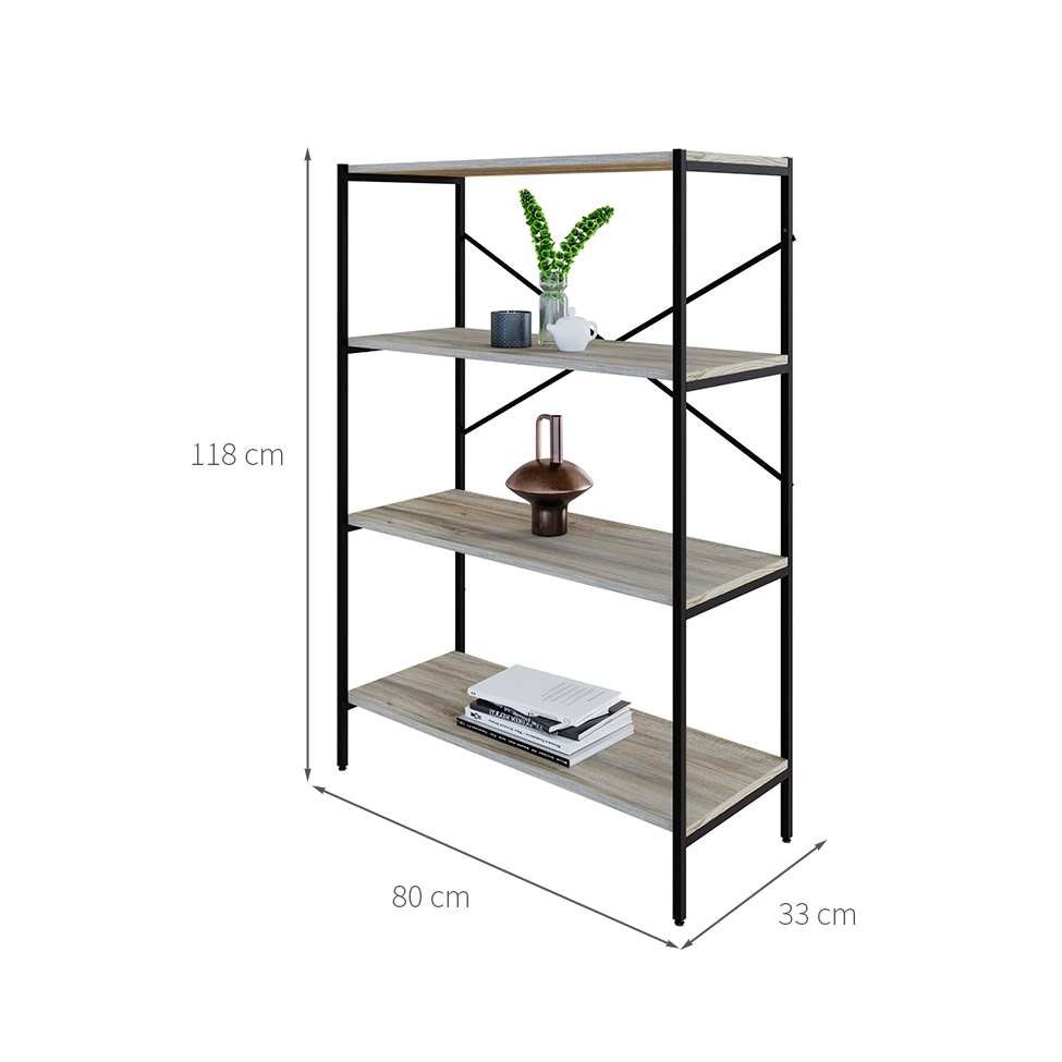Estante com 4 Prateleiras Tub Snow e Preta 80 cm