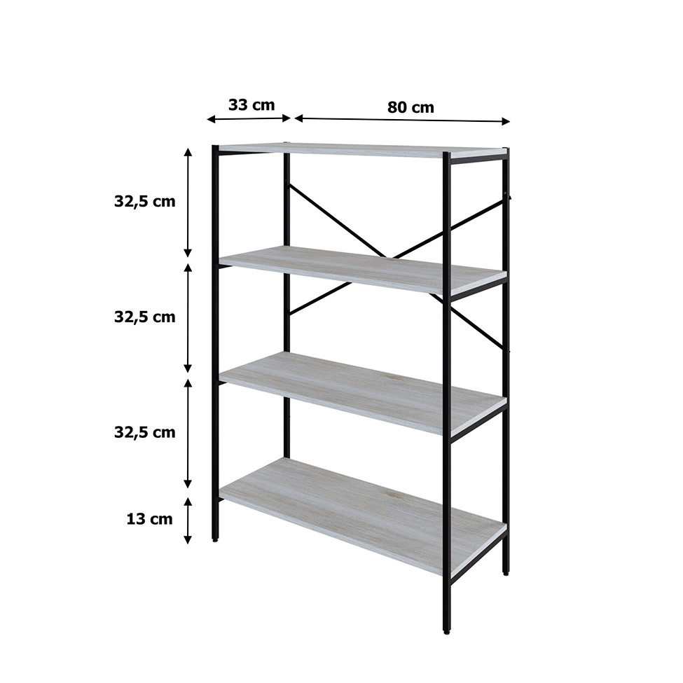 Estante com 4 Prateleiras Tub Snow e Preta 80 cm
