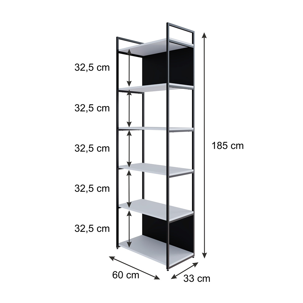 Estante com 4 Prateleiras e 2 Nichos Brooklyn Branca e Preta 60 cm