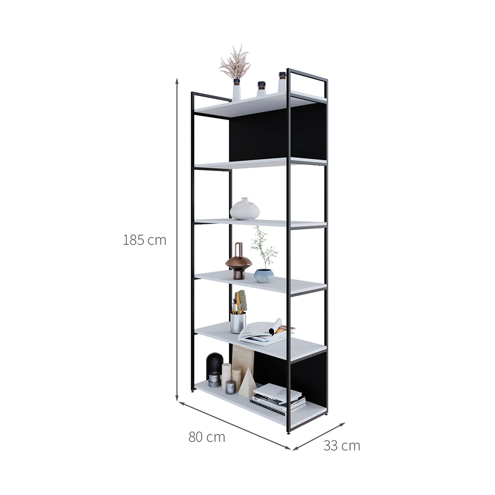 Estante com 4 Prateleiras e 2 Nichos Brooklyn Branca e Preta 80 cm