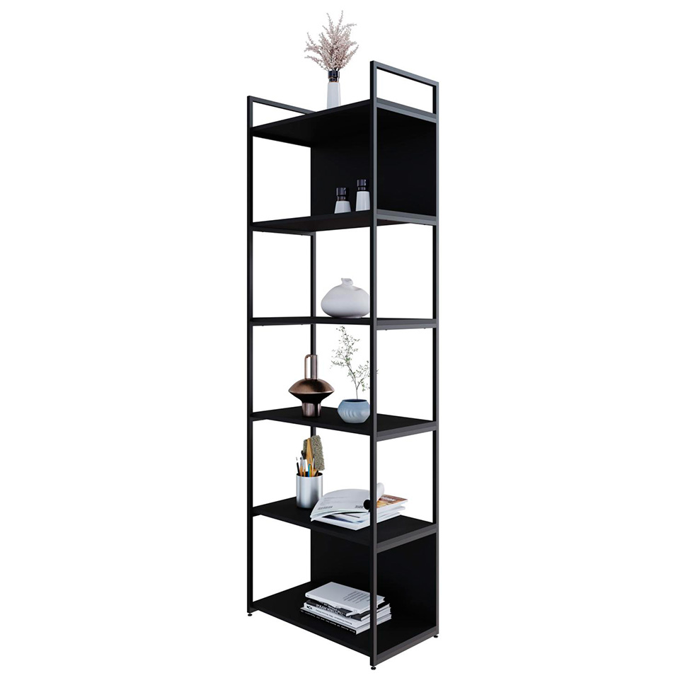 Estante com 4 Prateleiras e 2 Nichos Brooklyn Preta 60 cm