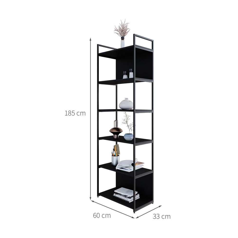 Estante com 4 Prateleiras e 2 Nichos Brooklyn Preta 60 cm