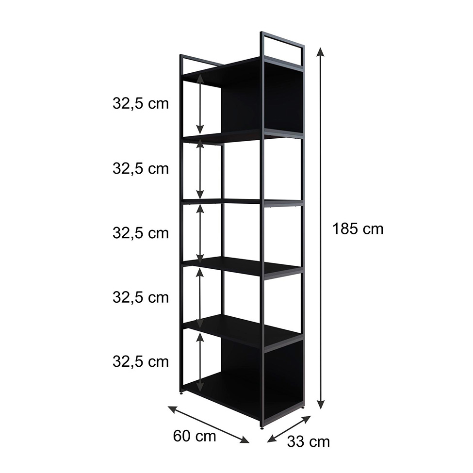 Estante com 4 Prateleiras e 2 Nichos Brooklyn Preta 60 cm