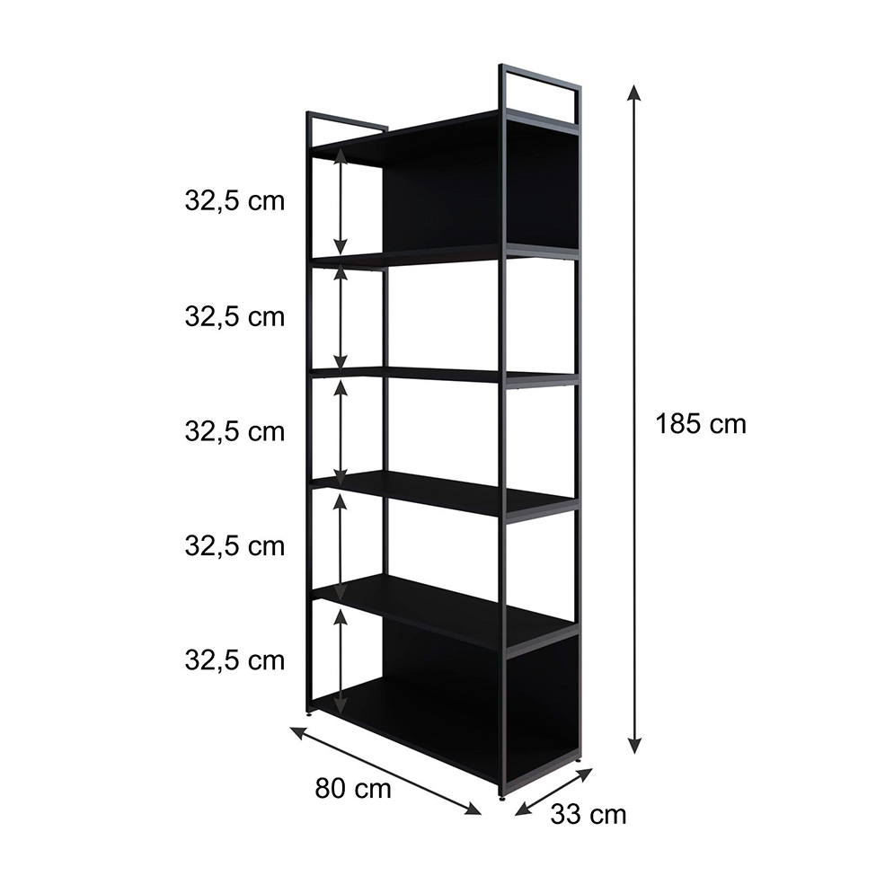 Estante com 4 Prateleiras e 2 Nichos Brooklyn Preta 80 cm