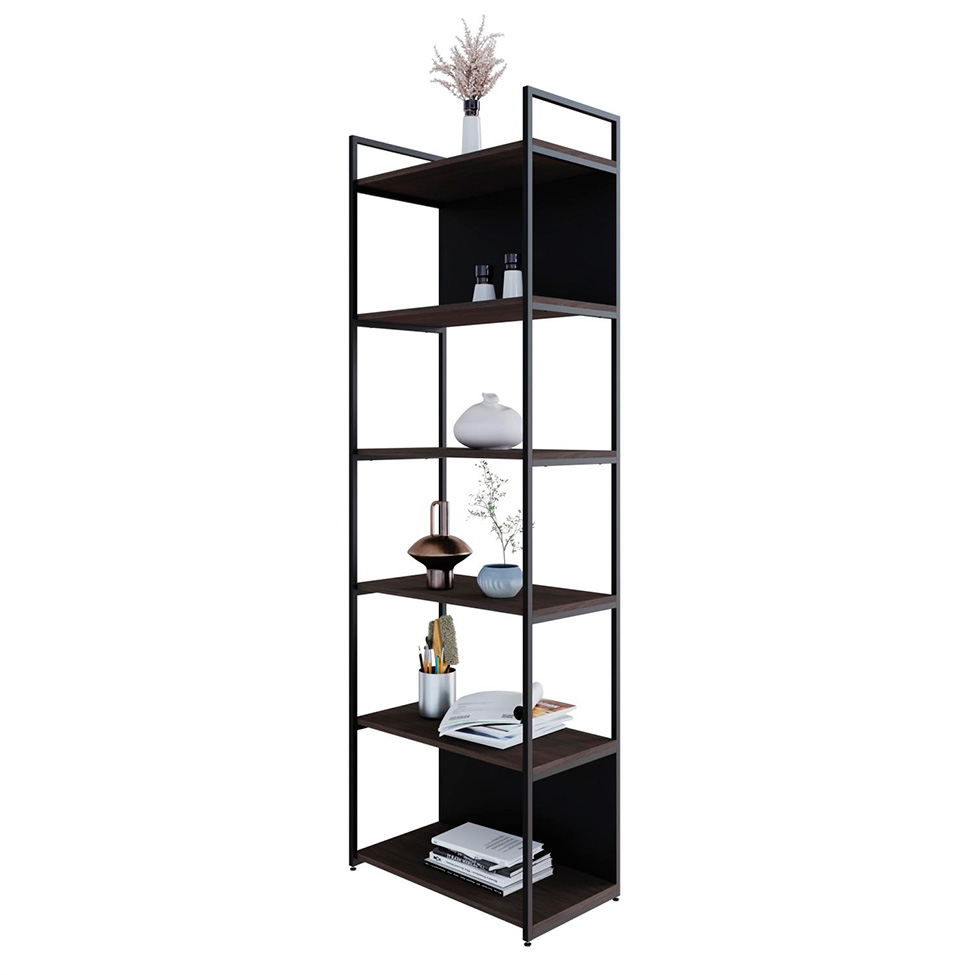 Estante com 4 Prateleiras e 2 Nichos Brooklyn Terracota e Preta 60 cm