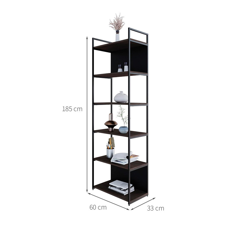 Estante com 4 Prateleiras e 2 Nichos Brooklyn Terracota e Preta 60 cm