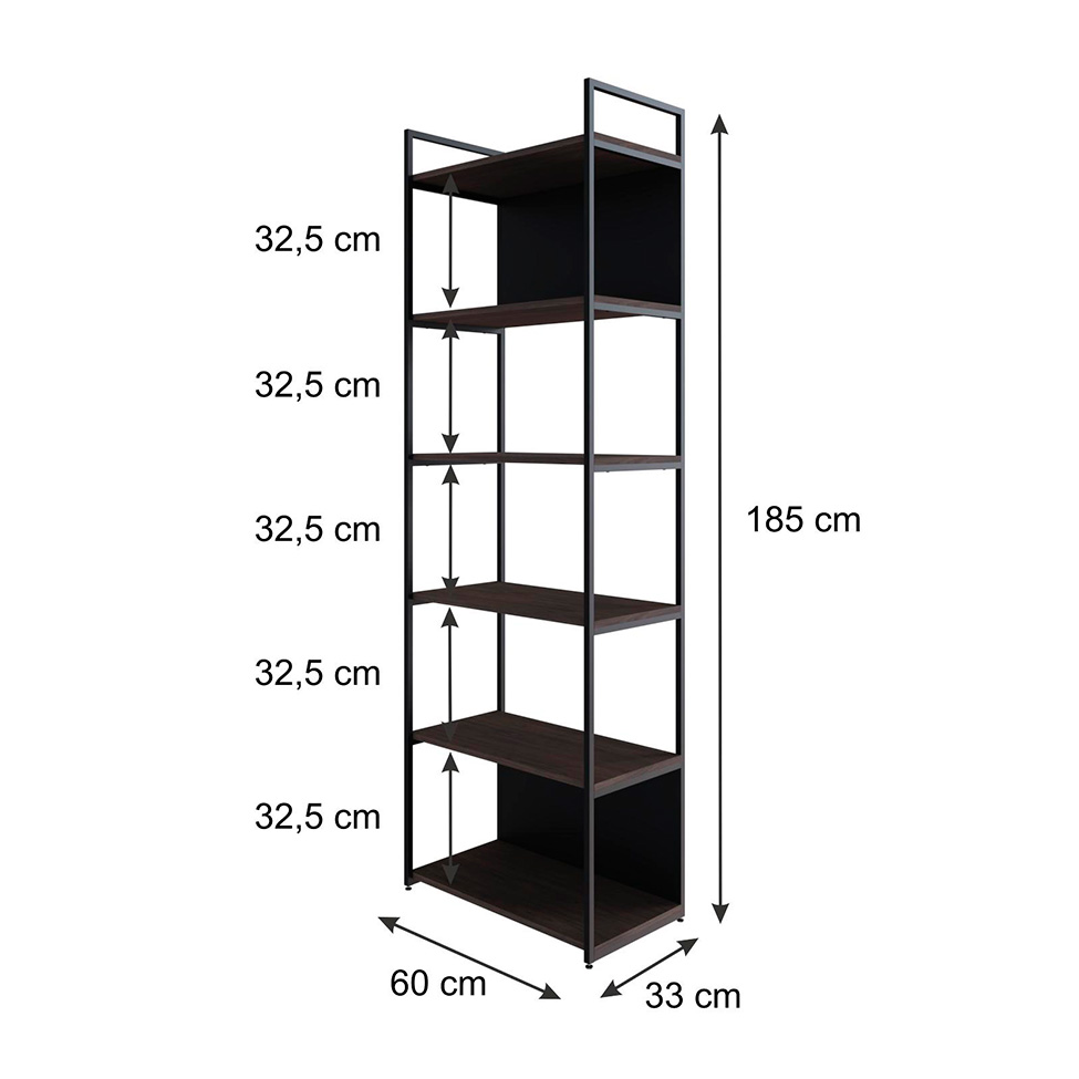 Estante com 4 Prateleiras e 2 Nichos Brooklyn Terracota e Preta 60 cm