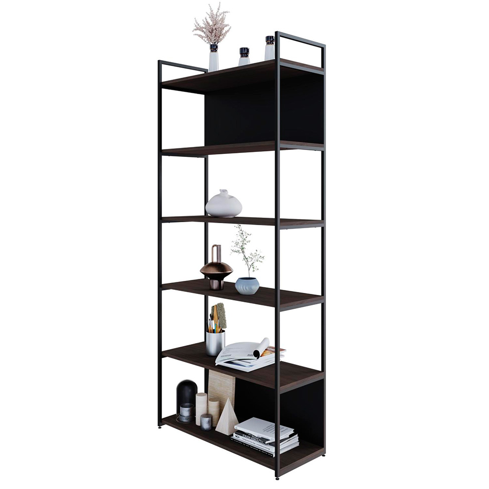 Estante com 4 Prateleiras e 2 Nichos Brooklyn Terracota e Preta 80 cm
