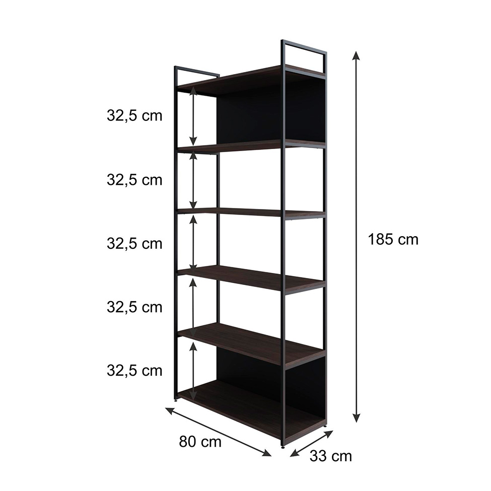 Estante com 4 Prateleiras e 2 Nichos Brooklyn Terracota e Preta 80 cm