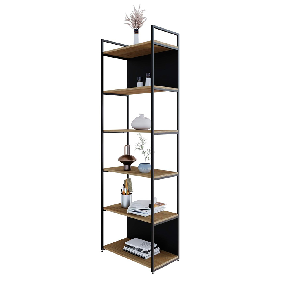 Estante com 4 Prateleiras e 2 Nichos Brooklyn Vermont e Preta 60 cm