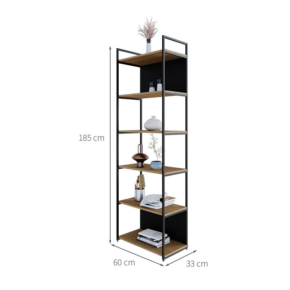 Estante com 4 Prateleiras e 2 Nichos Brooklyn Vermont e Preta 60 cm