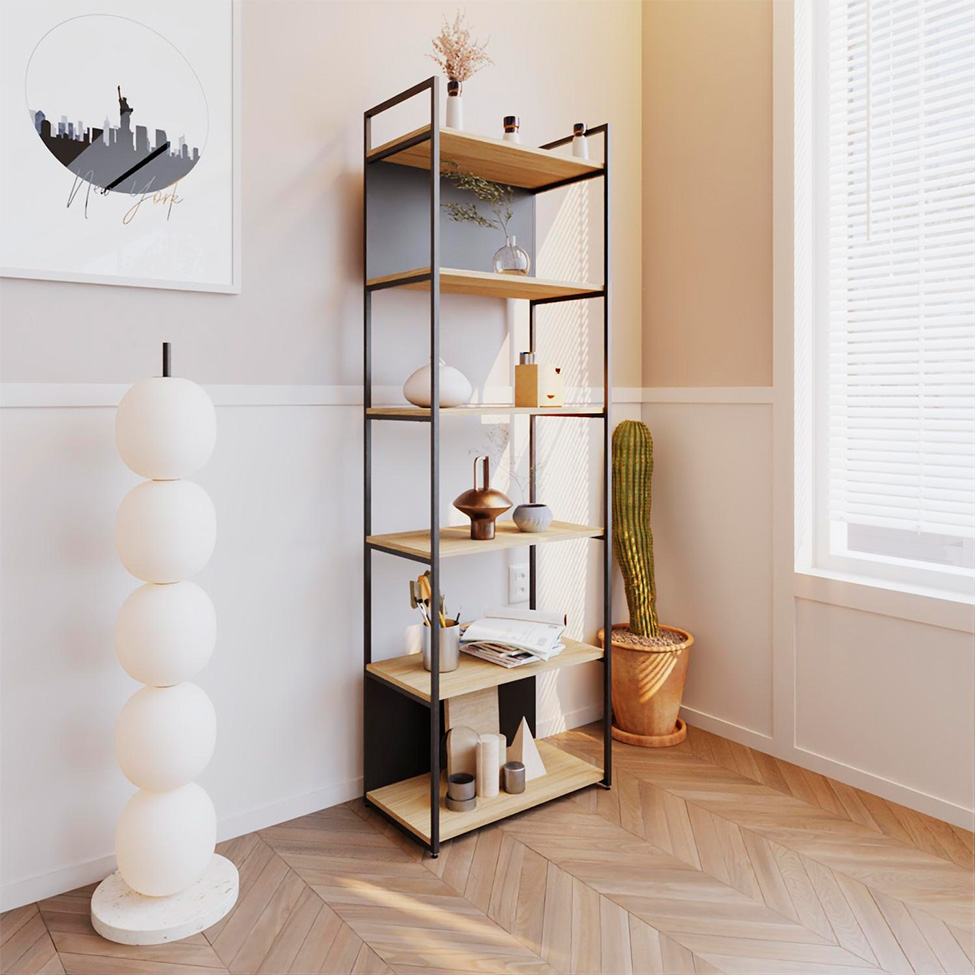 Estante com 4 Prateleiras e 2 Nichos Brooklyn Vermont e Preta 60 cm