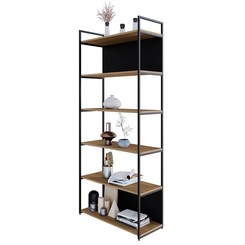 Estante com 4 Prateleiras e 2 Nichos Brooklyn Vermont e Preta 80 cm