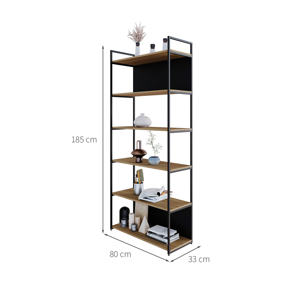 Estante com 4 Prateleiras e 2 Nichos Brooklyn Vermont e Preta 80 cm