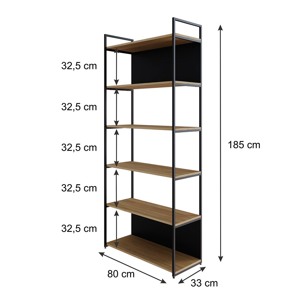 Estante com 4 Prateleiras e 2 Nichos Brooklyn Vermont e Preta 80 cm