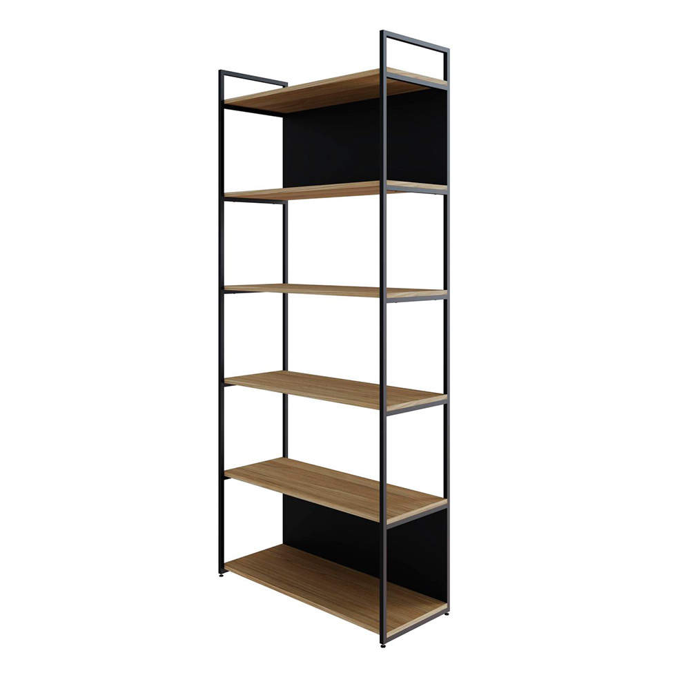 Estante com 4 Prateleiras e 2 Nichos Brooklyn Vermont e Preta 80 cm