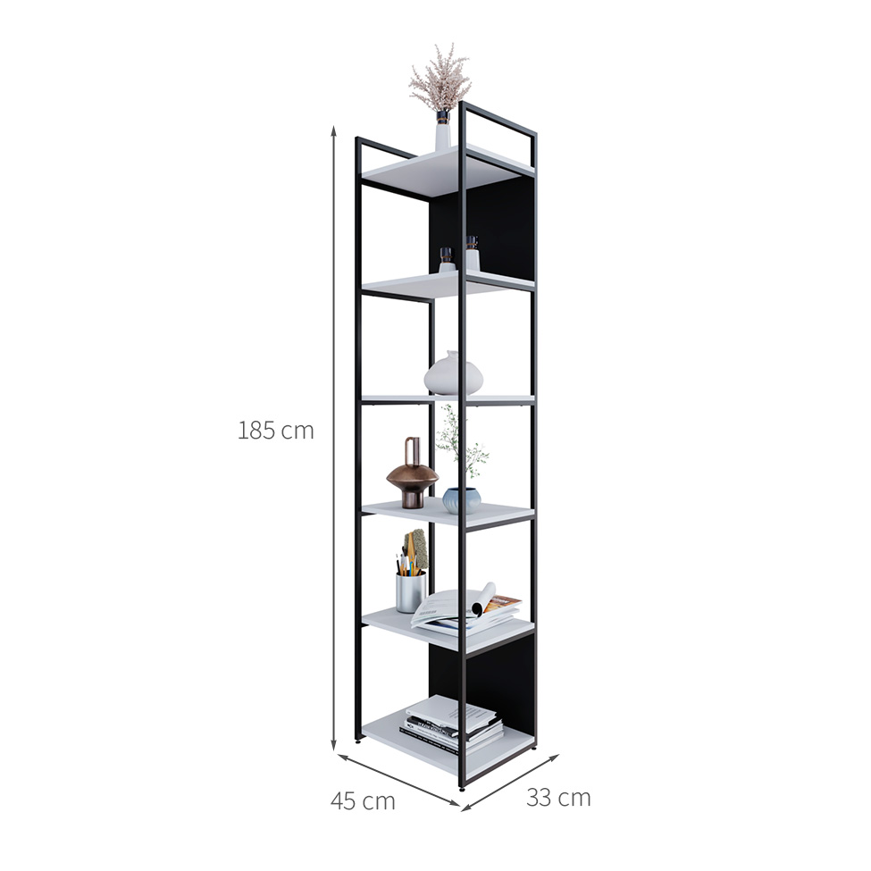 Estante com 4 Prateleiras e 2 Nichos Nicho Brooklyn Branca e Preta 45 cm