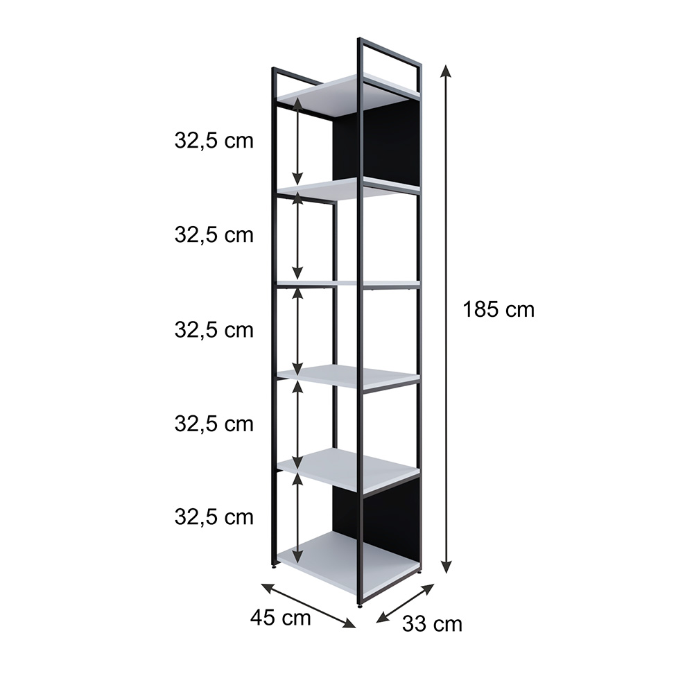 Estante com 4 Prateleiras e 2 Nichos Nicho Brooklyn Branca e Preta 45 cm