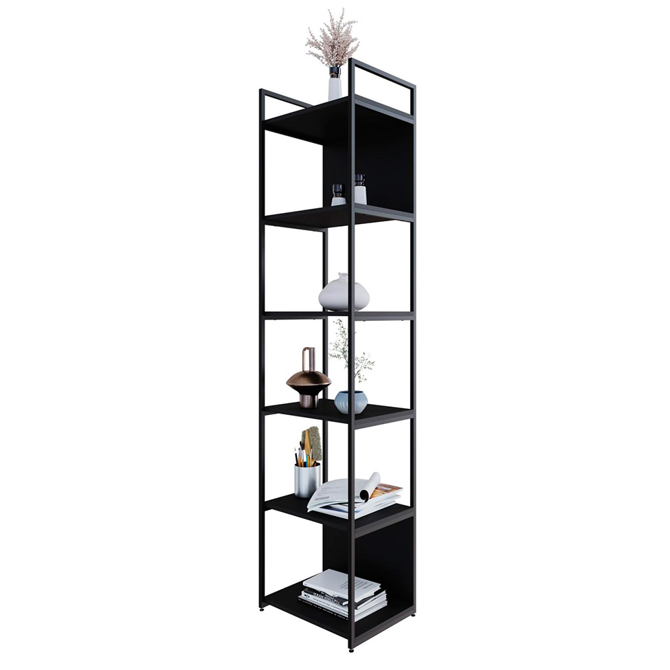 Estante com 4 Prateleiras e 2 Nichos Nicho Brooklyn Preta 45 cm