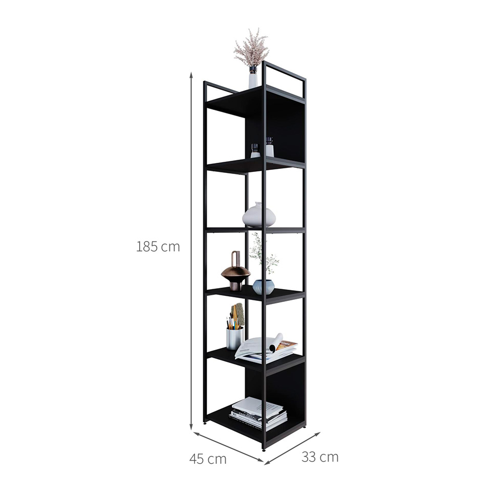 Estante com 4 Prateleiras e 2 Nichos Nicho Brooklyn Preta 45 cm