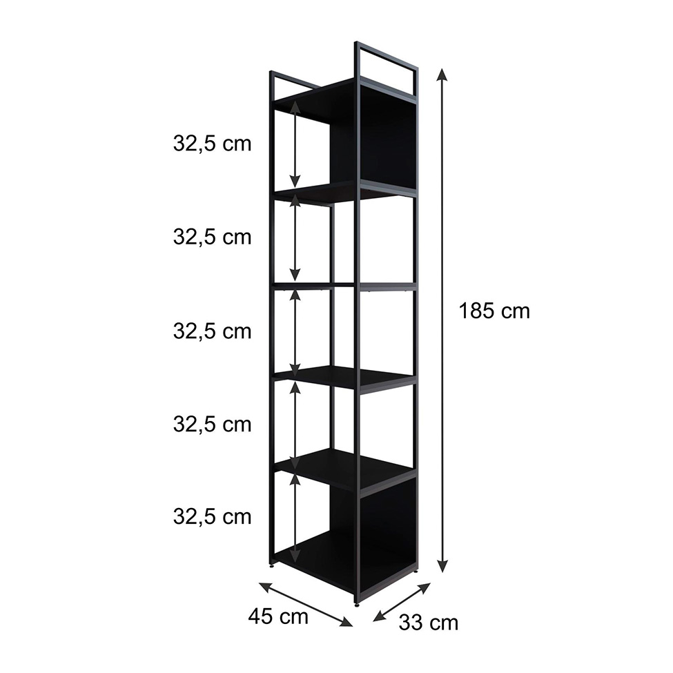 Estante com 4 Prateleiras e 2 Nichos Nicho Brooklyn Preta 45 cm
