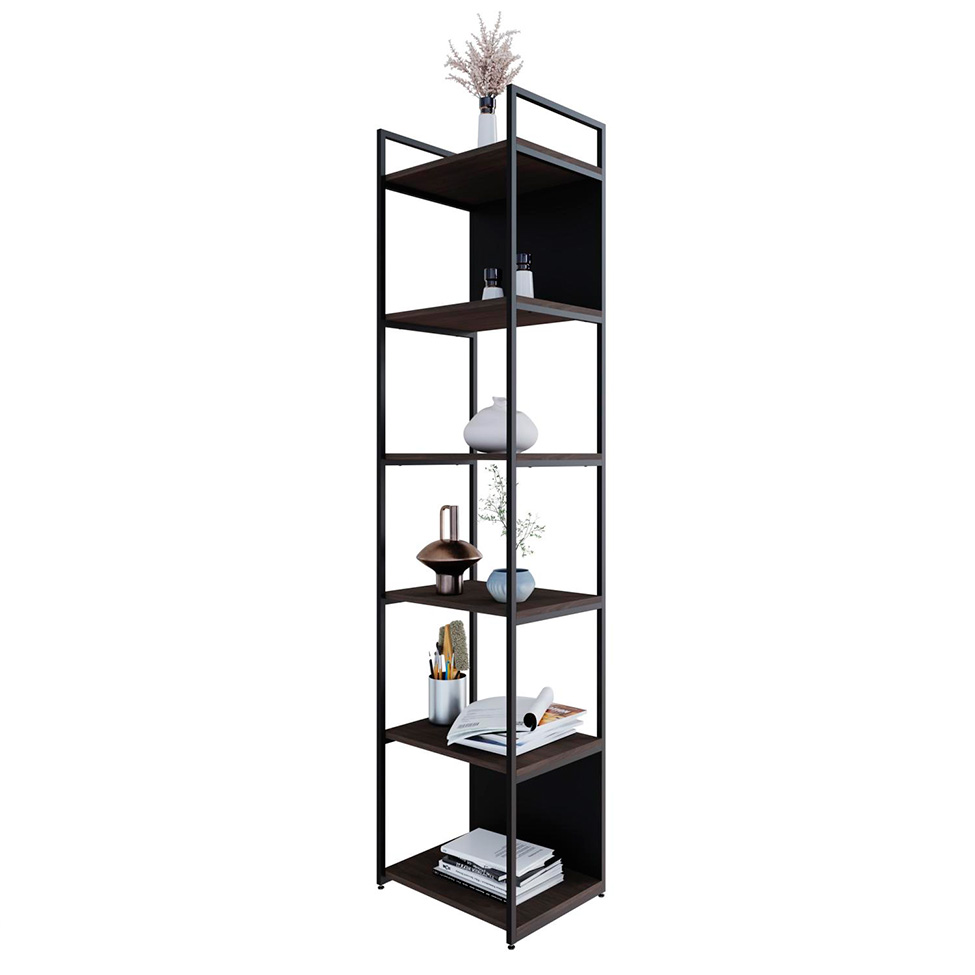 Estante com 4 Prateleiras e 2 Nichos Nicho Brooklyn Terracota e Preta 45 cm