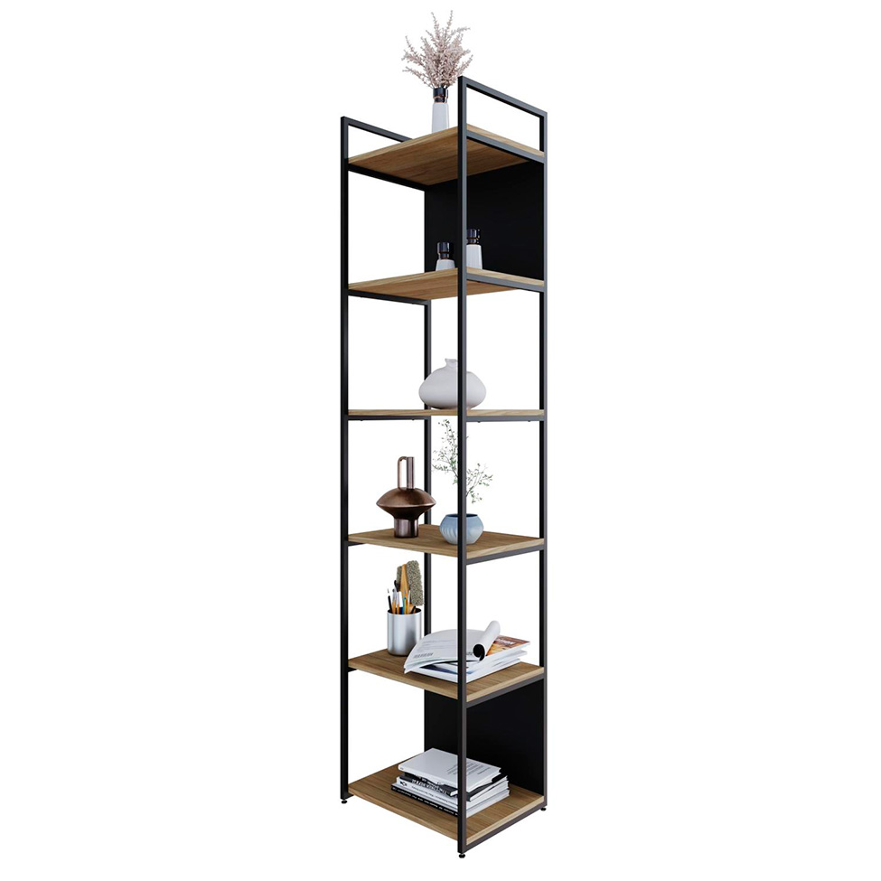 Estante com 4 Prateleiras e 2 Nichos Nicho Brooklyn Vermont e Preta 45 cm