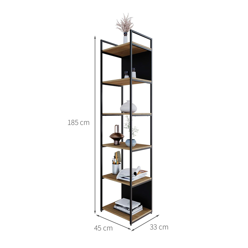 Estante com 4 Prateleiras e 2 Nichos Nicho Brooklyn Vermont e Preta 45 cm