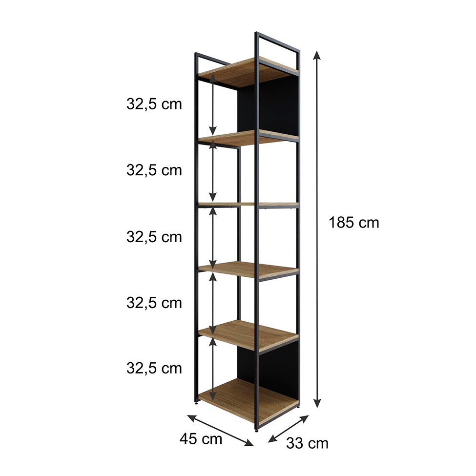 Estante com 4 Prateleiras e 2 Nichos Nicho Brooklyn Vermont e Preta 45 cm