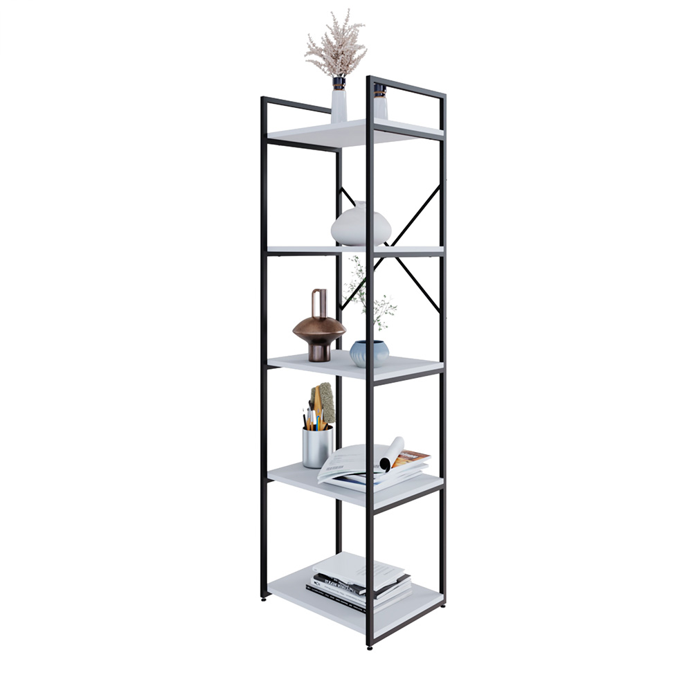 Estante com 5 Prateleiras Brooklyn Branca e Preta 45 cm