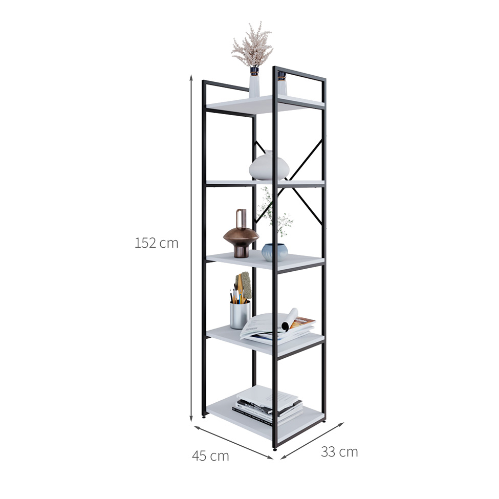 Estante com 5 Prateleiras Brooklyn Branca e Preta 45 cm